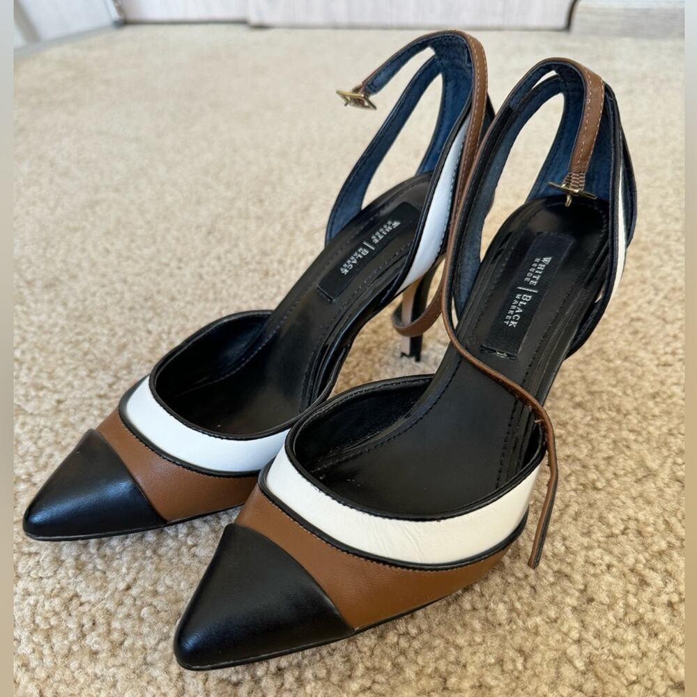 White House Black Market - Color Block Slingback Heels Ankle Strap Size 6.5